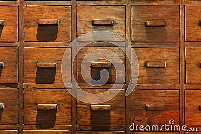 Old vintage pull out cabinets, Wooden retro style with lighting Stock Photo