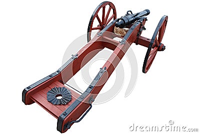 old vintage red gunpowder post-medieval artillery cannon Stock Photo