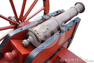 old vintage red gunpowder post-medieval artillery cannon Stock Photo