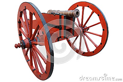 old vintage red gunpowder post-medieval artillery cannon Stock Photo