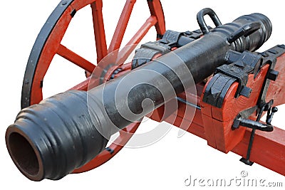 old vintage red gunpowder post-medieval artillery cannon Stock Photo