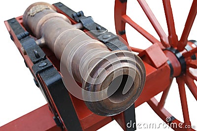 old vintage red gunpowder post-medieval artillery cannon Stock Photo