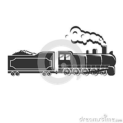 Old vintage retro train steam powered locomotive hipster logotype log Cartoon Illustration