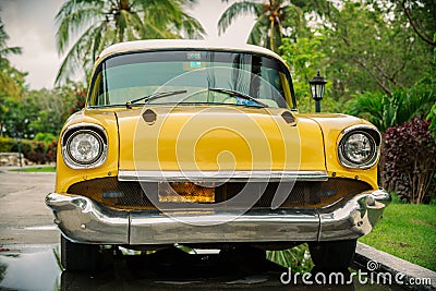 old, vintage, retro, yellow beautiful classic car Stock Photo