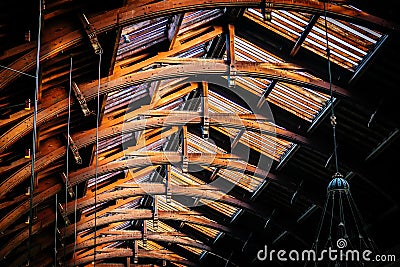 Old vintage roof structure at train station in Copenhagen, Denmark Stock Photo