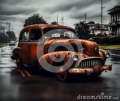 Old Vintage Rusted Car, Generative AI Illustration Stock Photo