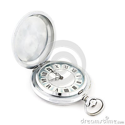 Old vintage scratched pocket silver watch Stock Photo