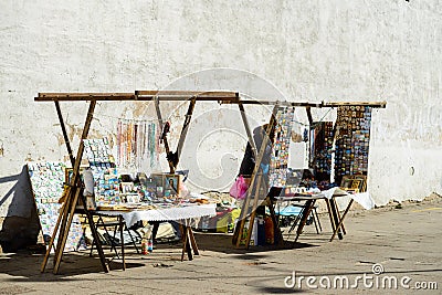 Old vintage souvenir shop near the church in European city. Tra Stock Photo