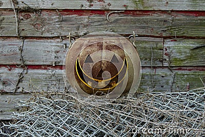 Old Vintage Steel Jack-O-Lantern Centered Stock Photo