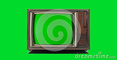 Old Vintage Television with green screen Stock Photo