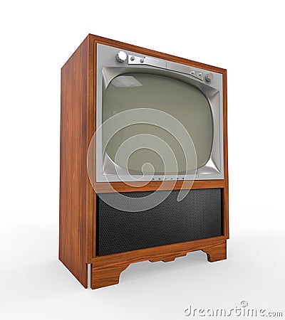 Old Vintage Television with Wooden Case Stock Photo