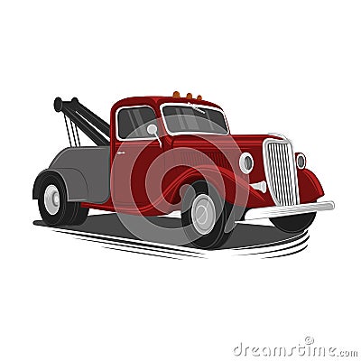 Old vintage tow truck vector illustration. Retro service vehicle. Vector Illustration