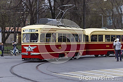 Old tram on the streets of Moscow Editorial Stock Photo