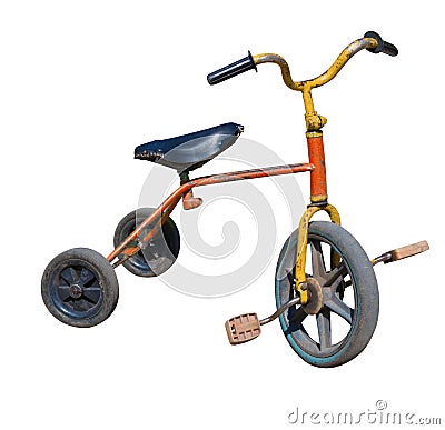 Old vintage tricycle children bicycle Stock Photo