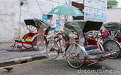 Old vintage trishaw or tricycle rickshaw and beca Editorial Stock Photo