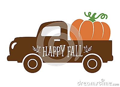 An Old Vintage Truck carrying a Pumpkin in Fall Vector Illustration