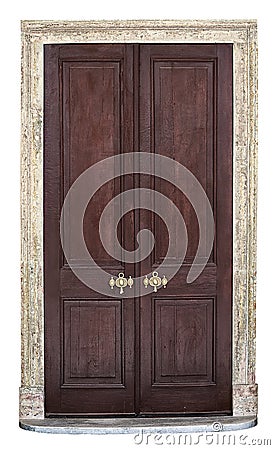 Old vintage wooden door isolated on white background Stock Photo
