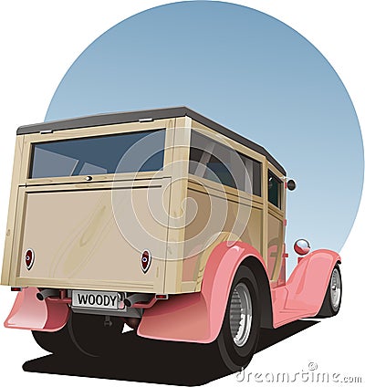 Old vintage woody panel van Vector Illustration