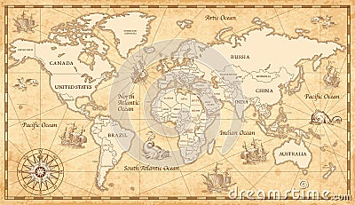 Old Vintage World Map Vector Illustration