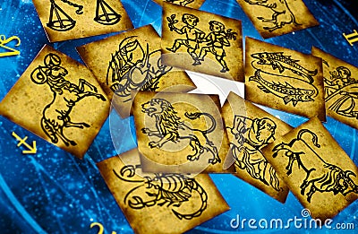 Old vintage zodiac cards with horoscope like astrology concept Stock Photo