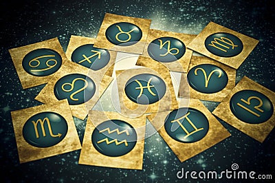 Old vintage zodiac cards with horoscope like astrology concept Stock Photo