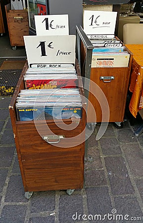 Old vinyl long playing records for sale Editorial Stock Photo