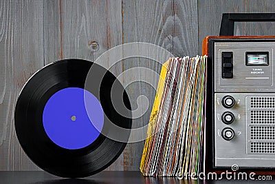 Old vinyl records and sound equipment Stock Photo