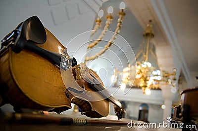 Old violin close-up Stock Photo