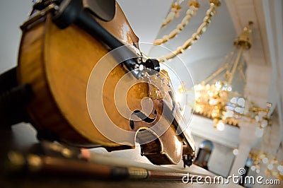 Old violin close-up Stock Photo