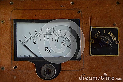 Old volt and ampere gauges control panel handmade Stock Photo