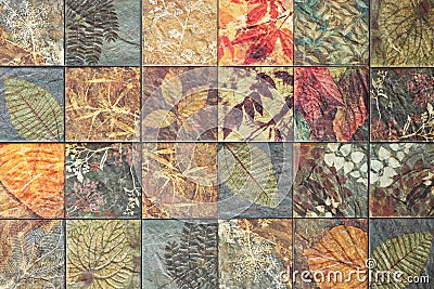 Old wall ceramic tiles patterns handcraft from thailand public. Stock Photo