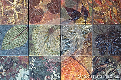 Old wall ceramic tiles patterns from thailand public. Stock Photo