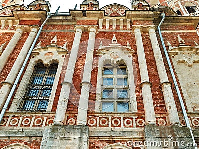 Old wall of Nikolsky Cathedral in Mozhaysk Kremlin Stock Photo