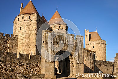 Old walled citadel. Narbonne gate. Carcassonne. France Stock Photo