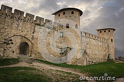 Old walled citadel. Roman towers. Carcassonne. France Stock Photo