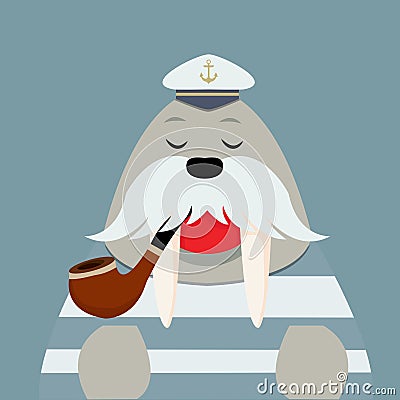 Old walrus captain with salor Vector Illustration