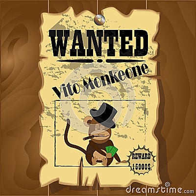 Old wanted poster with a picture of the crime monkey Vector Illustration