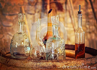 Old ware in a wine cellar Stock Photo