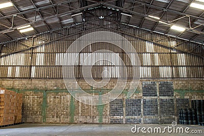 Old warehouses with pallets and some storage. Stock Photo