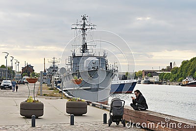 Old warship boat at Port of Liepaja Editorial Stock Photo