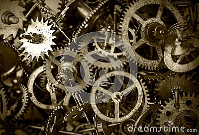 Old watch gears background BW Stock Photo