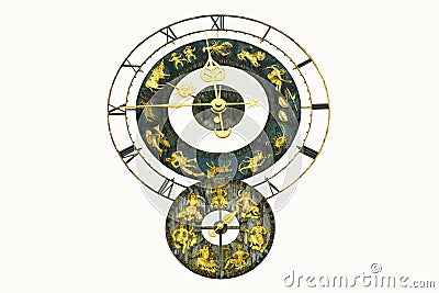 Old watch with zodiac signs Stock Photo