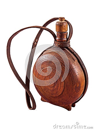 Old water bottle made of dark wood - cutura Stock Photo