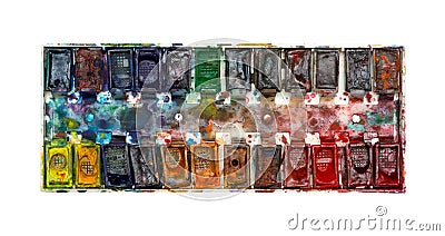 Old watercolor paints of the artist Stock Photo