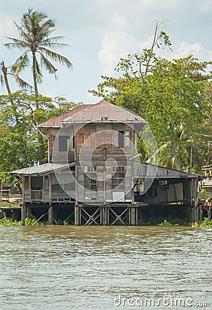 Old waterfront home where no one is living. Stock Photo