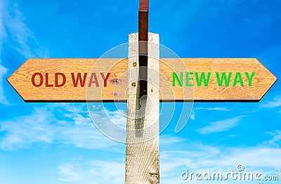 Old Way and New Way signs, Life change conceptual image