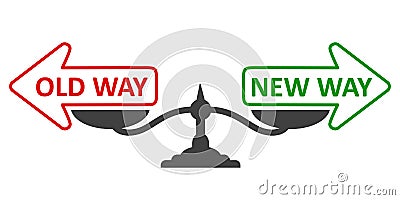 Old way vs new way icon, improvement and change management business concept with arrows and weight sign - vector Vector Illustration