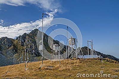 Old weather station in Carpathians mountains Stock Photo
