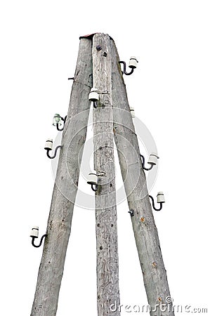 Old weathered aged wooden electricity pole post Stock Photo