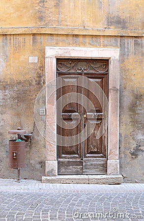 Old weathered brown front door Stock Photo